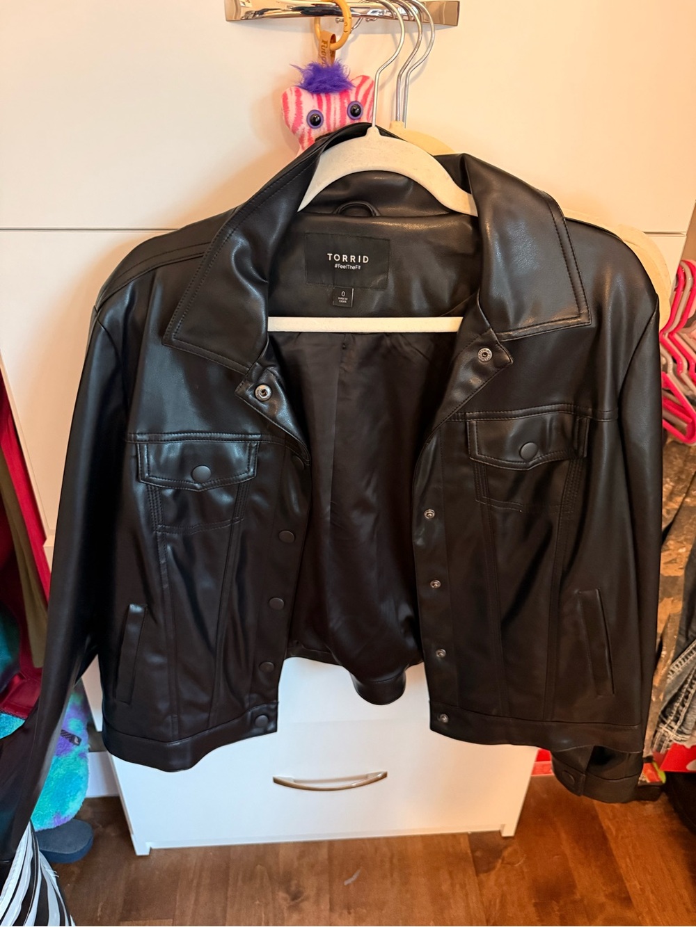 torrid Black Faux Leather Trucker Jacket with Snap Front